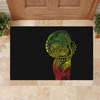 Hawaiian Traditional Tattoos Rubber Doormat Kakau Tribal Tropical Plant Motif Kanaka Maoli Flag Color Inspired