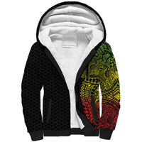 Hawaiian Traditional Tattoos Sherpa Hoodie Kakau Tribal Tropical Plant Motif Kanaka Maoli Flag Color Inspired