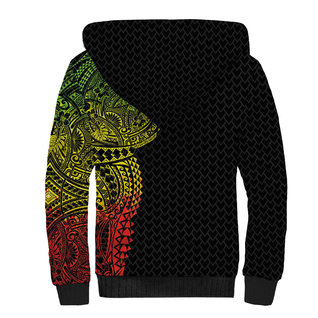 Hawaiian Traditional Tattoos Sherpa Hoodie Kakau Tribal Tropical Plant Motif Kanaka Maoli Flag Color Inspired