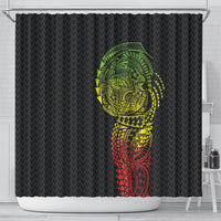 Hawaiian Traditional Tattoos Shower Curtain Kakau Tribal Tropical Plant Motif Kanaka Maoli Flag Color Inspired