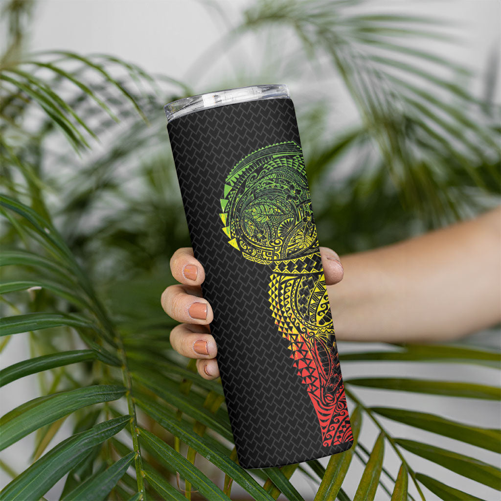 Hawaiian Traditional Tattoos Skinny Tumbler Kakau Tribal Tropical Plant Motif Kanaka Maoli Flag Color Inspired