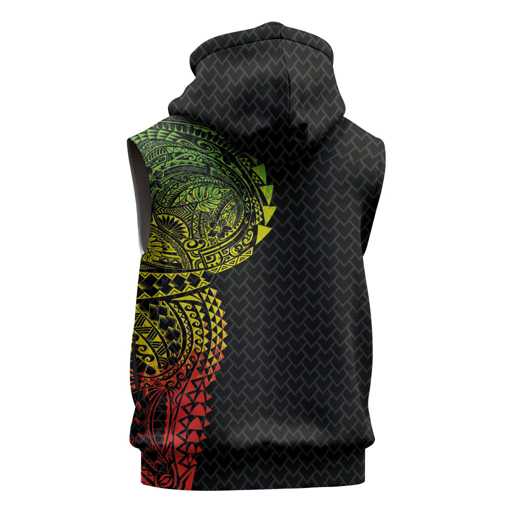 Hawaiian Traditional Tattoos Sleeveless Hoodie Kakau Tribal Tropical Plant Motif Kanaka Maoli Flag Color Inspired