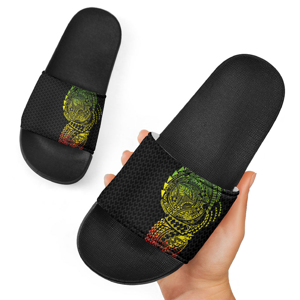 Hawaiian Traditional Tattoos Slide Sandals Kakau Tribal Tropical Plant Motif Kanaka Maoli Flag Color Inspired