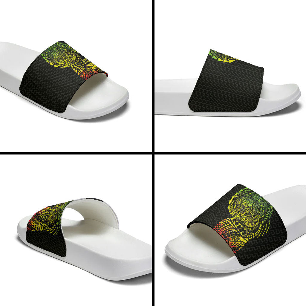 Hawaiian Traditional Tattoos Slide Sandals Kakau Tribal Tropical Plant Motif Kanaka Maoli Flag Color Inspired