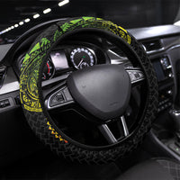 Hawaiian Traditional Tattoos Steering Wheel Cover Kakau Tribal Tropical Plant Motif Kanaka Maoli Flag Color Inspired
