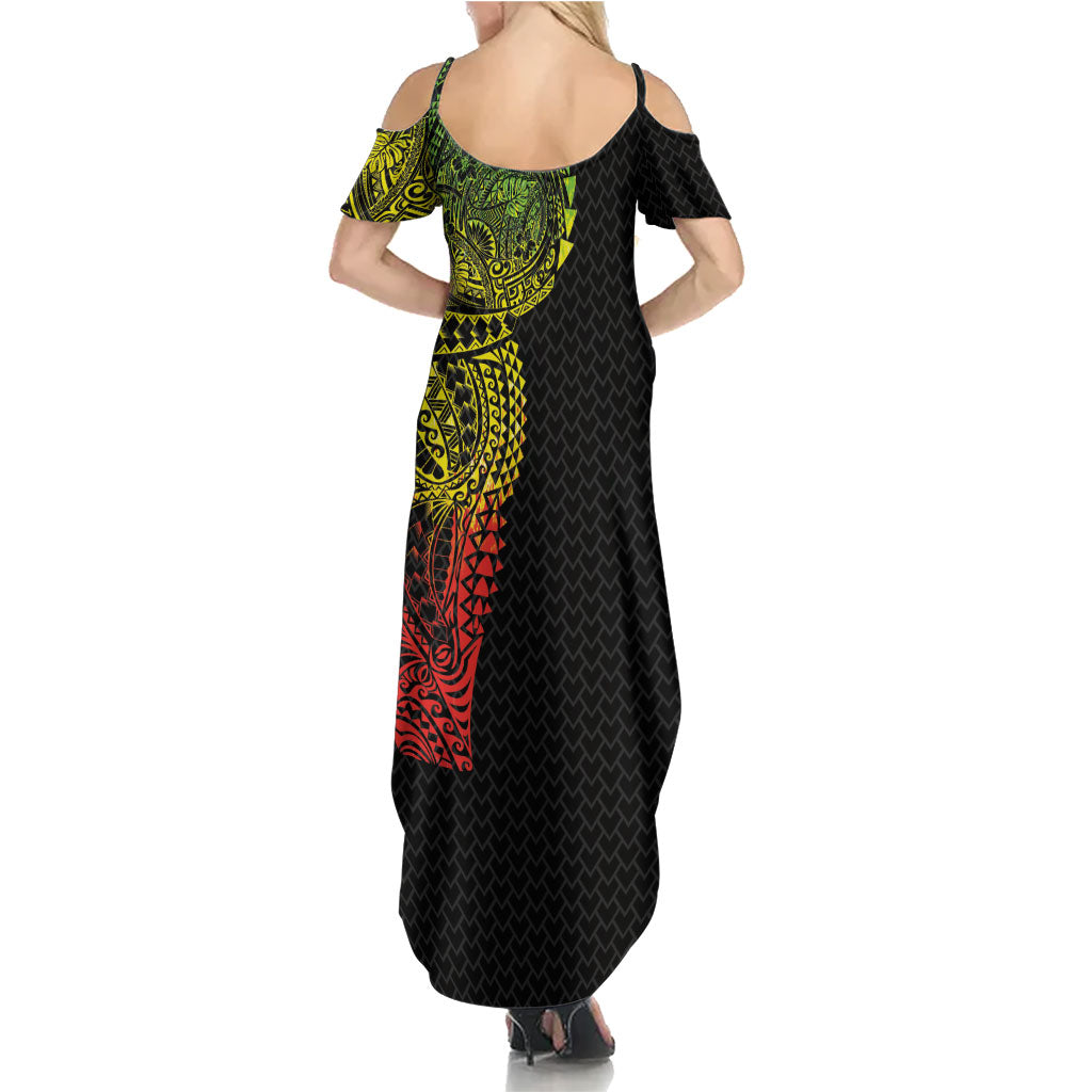 Hawaiian Traditional Tattoos Summer Maxi Dress Kakau Tribal Tropical Plant Motif Kanaka Maoli Flag Color Inspired