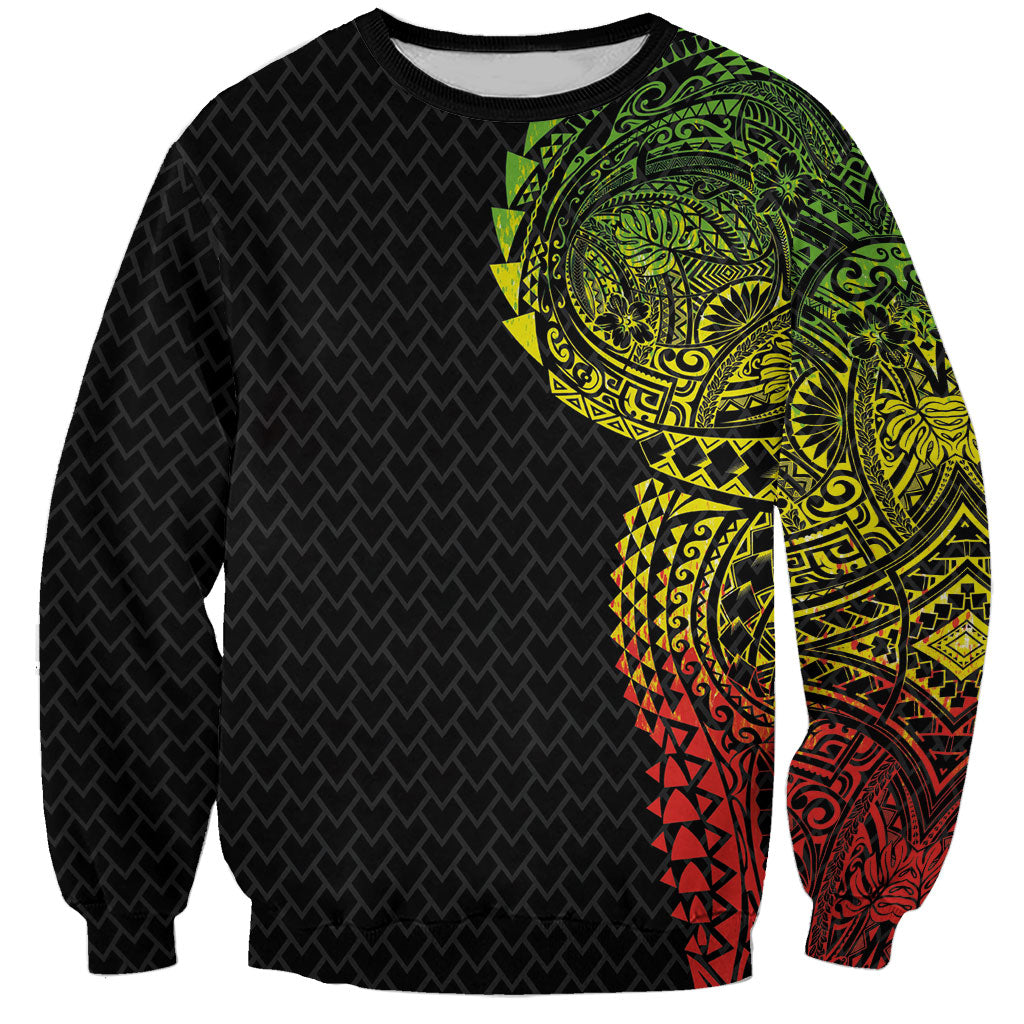 Hawaiian Traditional Tattoos Sweatshirt Kakau Tribal Tropical Plant Motif Kanaka Maoli Flag Color Inspired