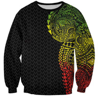 Hawaiian Traditional Tattoos Sweatshirt Kakau Tribal Tropical Plant Motif Kanaka Maoli Flag Color Inspired
