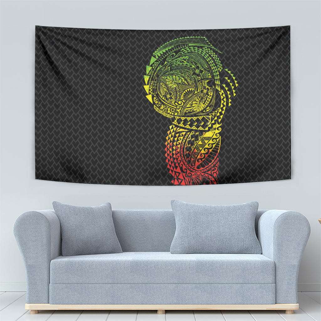 Hawaiian Traditional Tattoos Tapestry Kakau Tribal Tropical Plant Motif Kanaka Maoli Flag Color Inspired