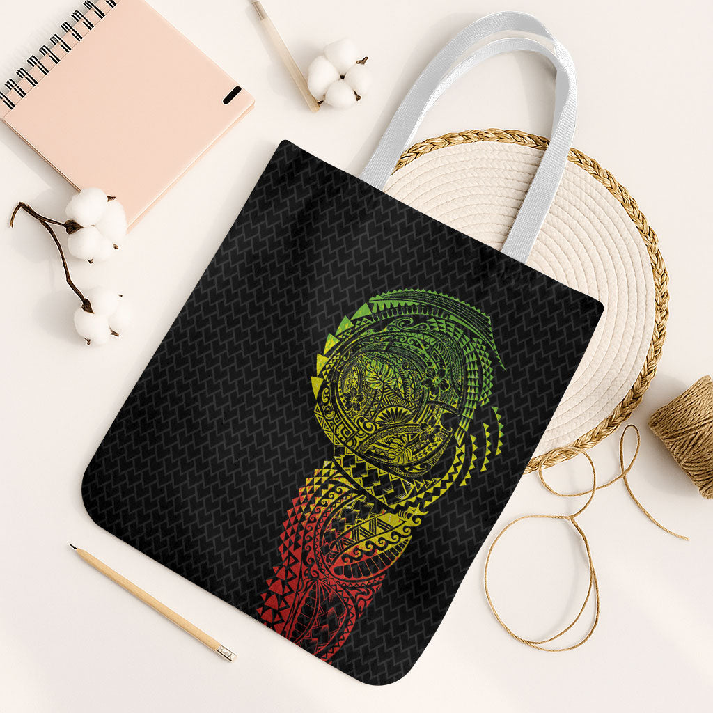 Hawaiian Traditional Tattoos Tote Bag Kakau Tribal Tropical Plant Motif Kanaka Maoli Flag Color Inspired