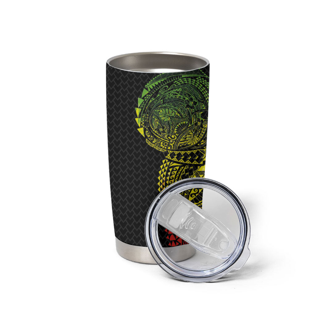 Hawaiian Traditional Tattoos Tumbler Cup Kakau Tribal Tropical Plant Motif Kanaka Maoli Flag Color Inspired