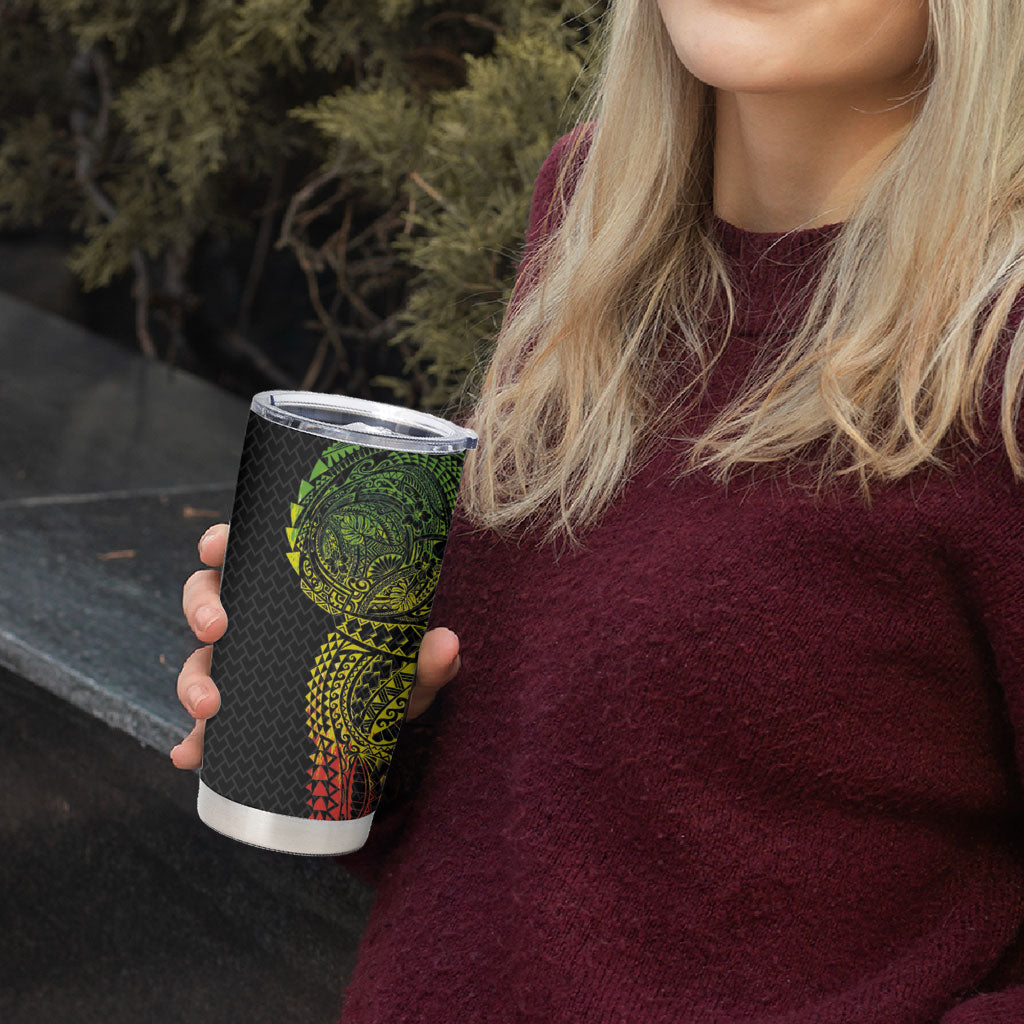 Hawaiian Traditional Tattoos Tumbler Cup Kakau Tribal Tropical Plant Motif Kanaka Maoli Flag Color Inspired
