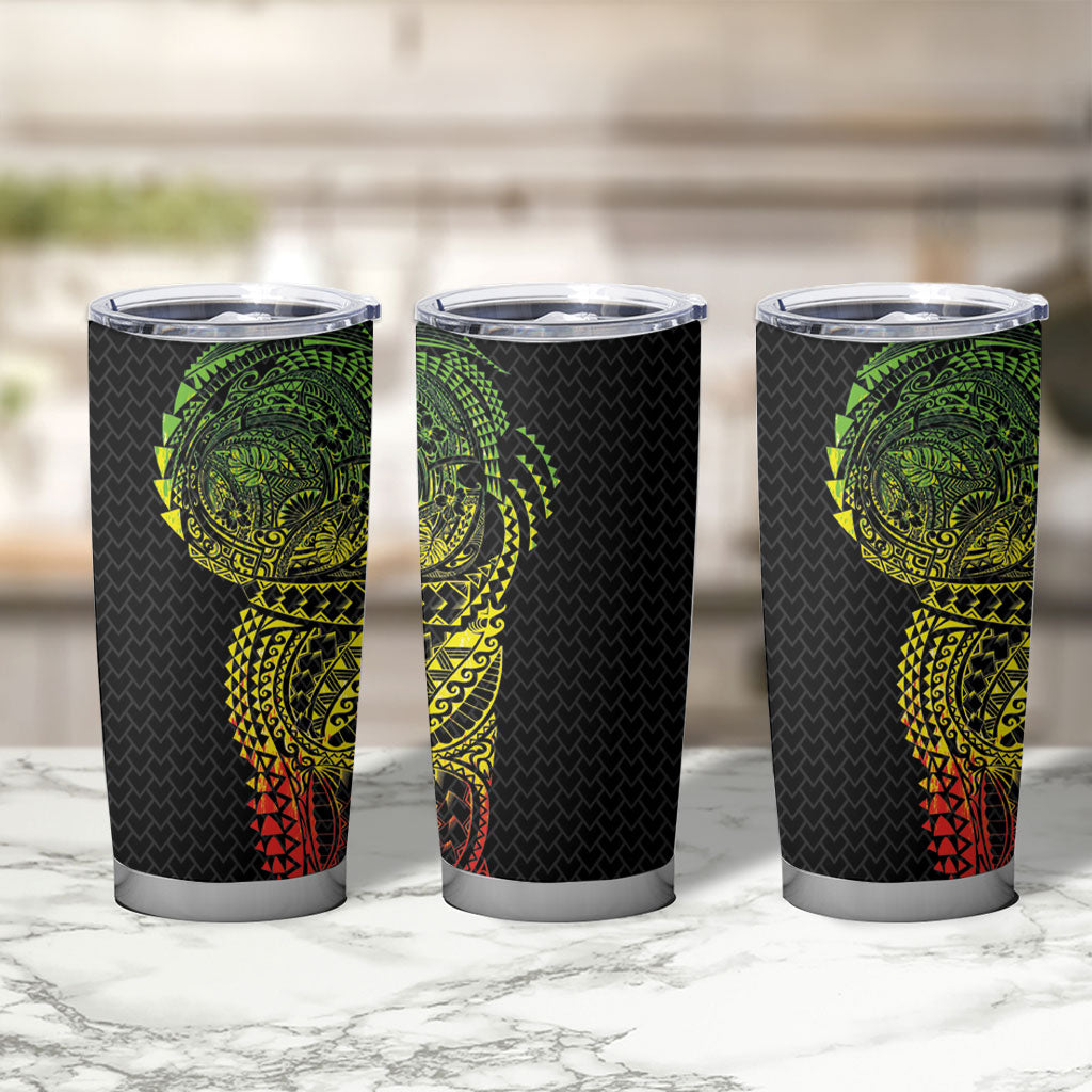 Hawaiian Traditional Tattoos Tumbler Cup Kakau Tribal Tropical Plant Motif Kanaka Maoli Flag Color Inspired