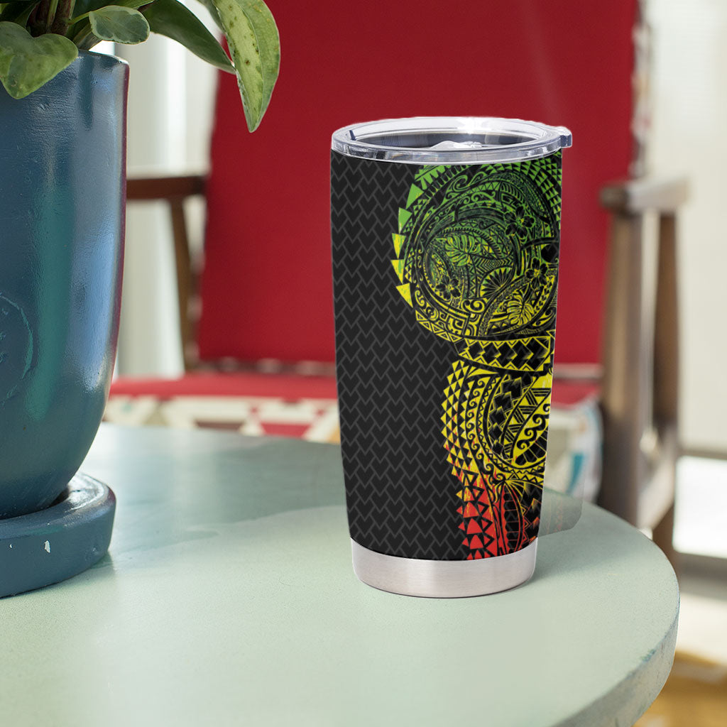 Hawaiian Traditional Tattoos Tumbler Cup Kakau Tribal Tropical Plant Motif Kanaka Maoli Flag Color Inspired
