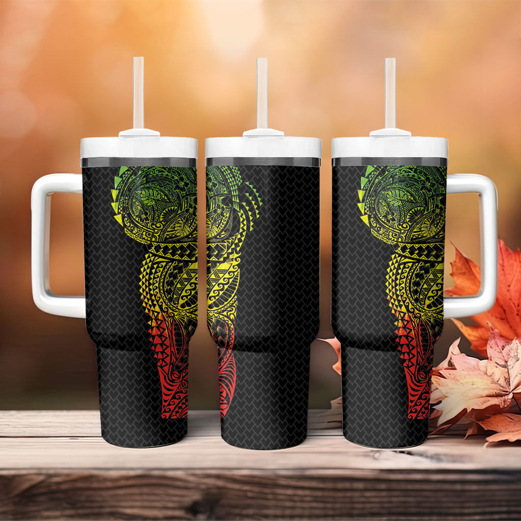 Hawaiian Traditional Tattoos Tumbler With Handle Kakau Tribal Tropical Plant Motif Kanaka Maoli Flag Color Inspired