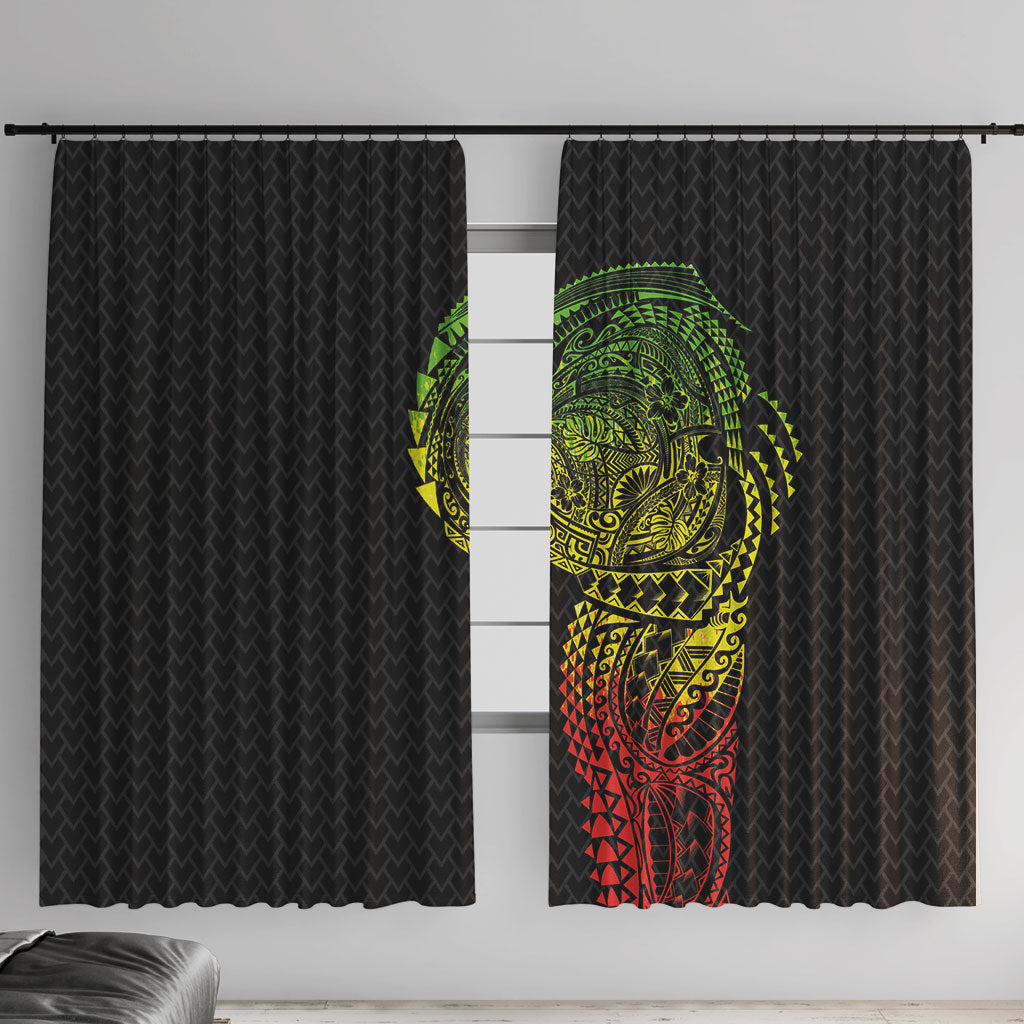 Hawaiian Traditional Tattoos Window Curtain Kakau Tribal Tropical Plant Motif Kanaka Maoli Flag Color Inspired