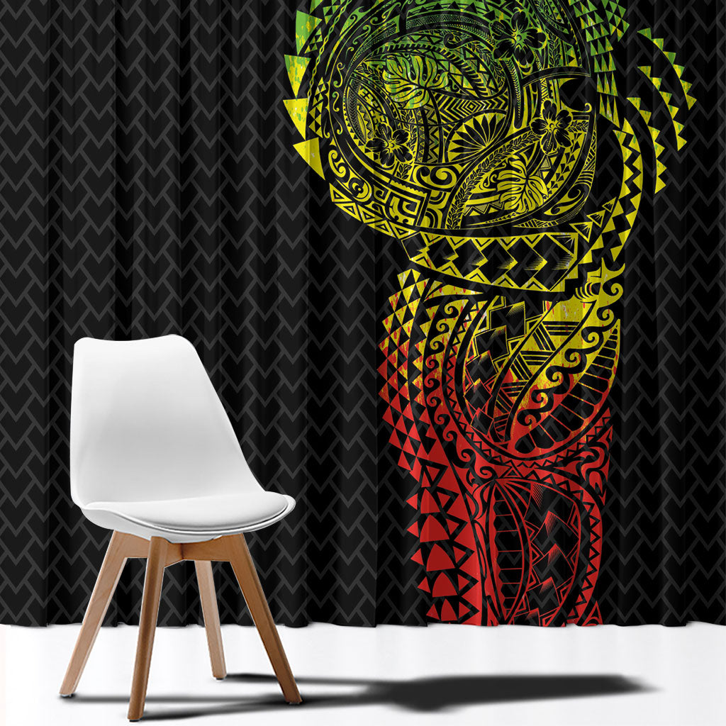 Hawaiian Traditional Tattoos Window Curtain Kakau Tribal Tropical Plant Motif Kanaka Maoli Flag Color Inspired