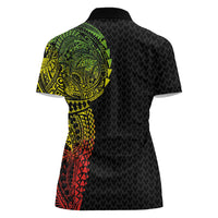 Hawaiian Traditional Tattoos Women Polo Shirt Kakau Tribal Tropical Plant Motif Kanaka Maoli Flag Color Inspired