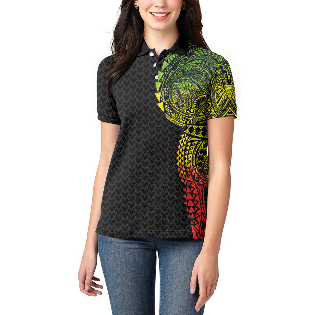 Hawaiian Traditional Tattoos Women Polo Shirt Kakau Tribal Tropical Plant Motif Kanaka Maoli Flag Color Inspired
