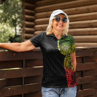 Hawaiian Traditional Tattoos Women Polo Shirt Kakau Tribal Tropical Plant Motif Kanaka Maoli Flag Color Inspired