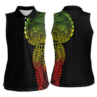 Hawaiian Traditional Tattoos Women Sleeveless Polo Shirt Kakau Tribal Tropical Plant Motif Kanaka Maoli Flag Color Inspired
