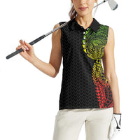 Hawaiian Traditional Tattoos Women Sleeveless Polo Shirt Kakau Tribal Tropical Plant Motif Kanaka Maoli Flag Color Inspired