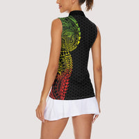 Hawaiian Traditional Tattoos Women Sleeveless Polo Shirt Kakau Tribal Tropical Plant Motif Kanaka Maoli Flag Color Inspired
