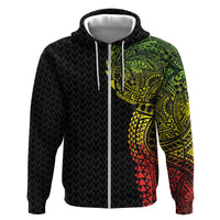 Hawaiian Traditional Tattoos Zip Hoodie Kakau Tribal Tropical Plant Motif Kanaka Maoli Flag Color Inspired