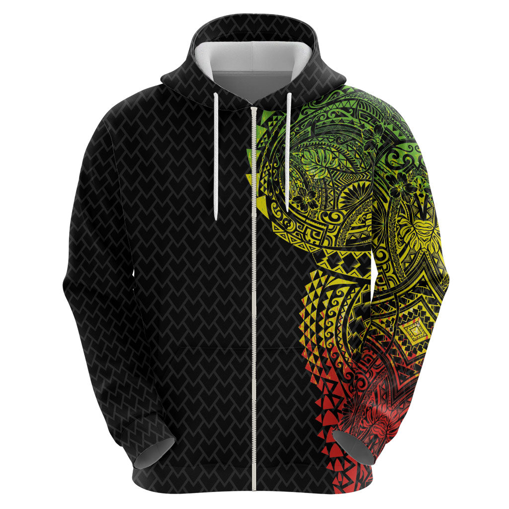 Hawaiian Traditional Tattoos Zip Hoodie Kakau Tribal Tropical Plant Motif Kanaka Maoli Flag Color Inspired