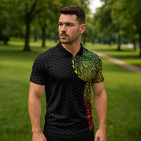 Hawaiian Traditional Tattoos Zipper Polo Shirt Kakau Tribal Tropical Plant Motif Kanaka Maoli Flag Color Inspired