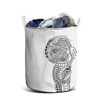 Hawaiian Traditional Tattoos Laundry Basket Kakau Tribal Tropical Plant Motif White Color