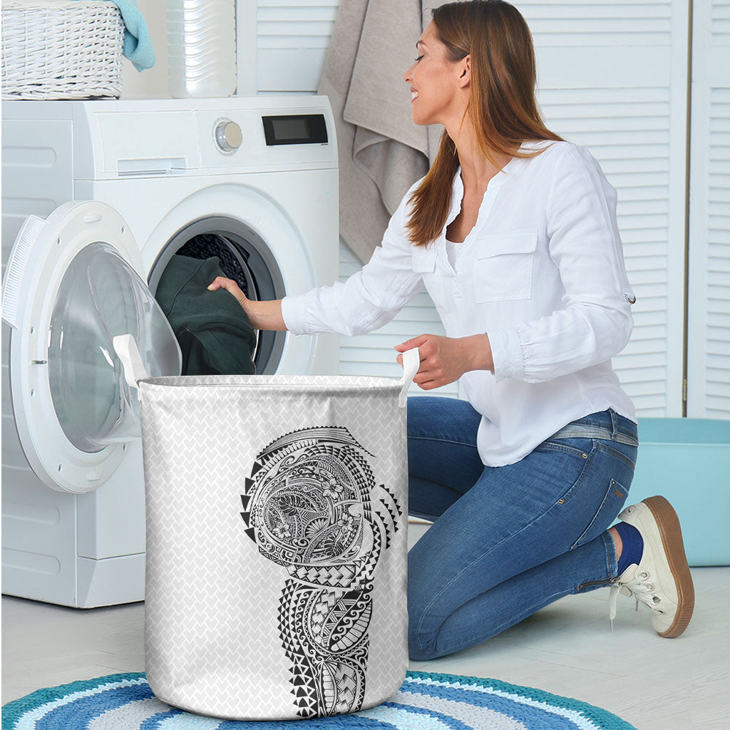 Hawaiian Traditional Tattoos Laundry Basket Kakau Tribal Tropical Plant Motif White Color