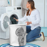 Hawaiian Traditional Tattoos Laundry Basket Kakau Tribal Tropical Plant Motif White Color