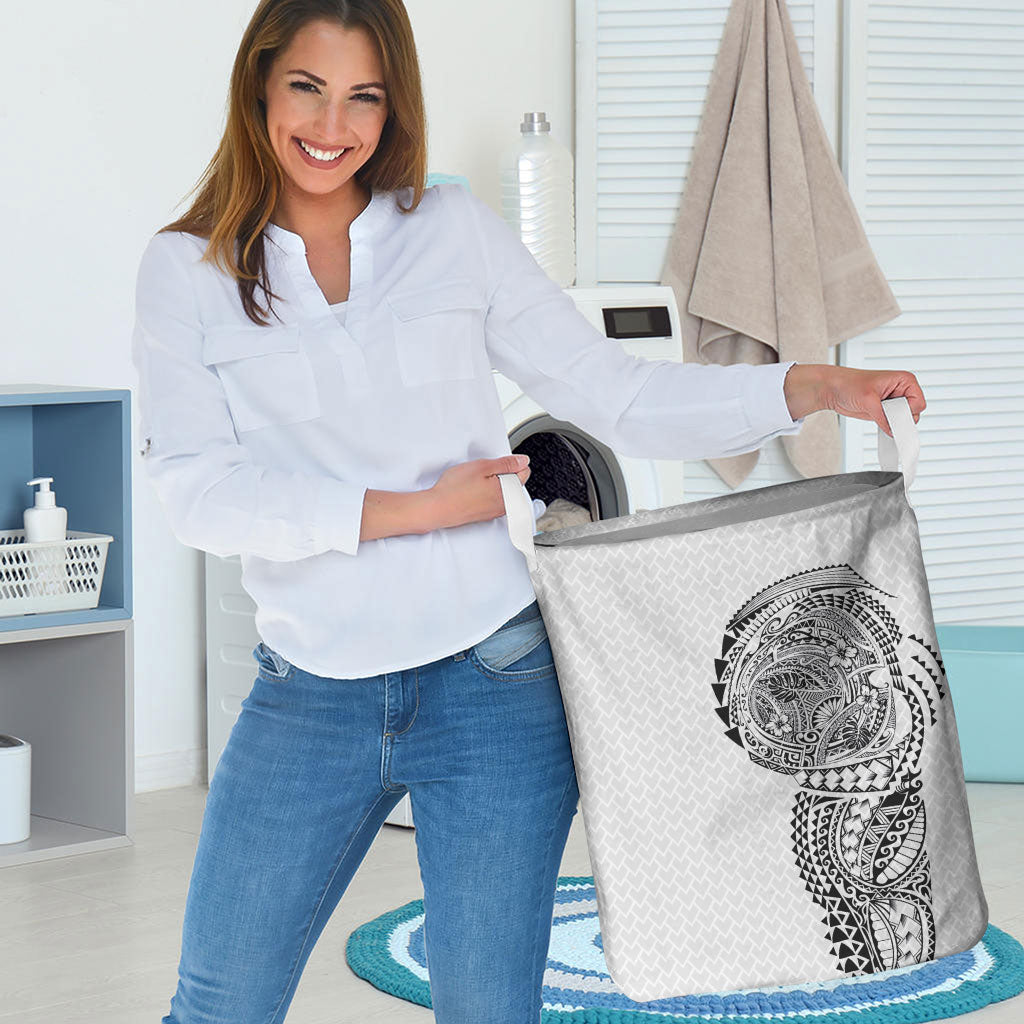 Hawaiian Traditional Tattoos Laundry Basket Kakau Tribal Tropical Plant Motif White Color