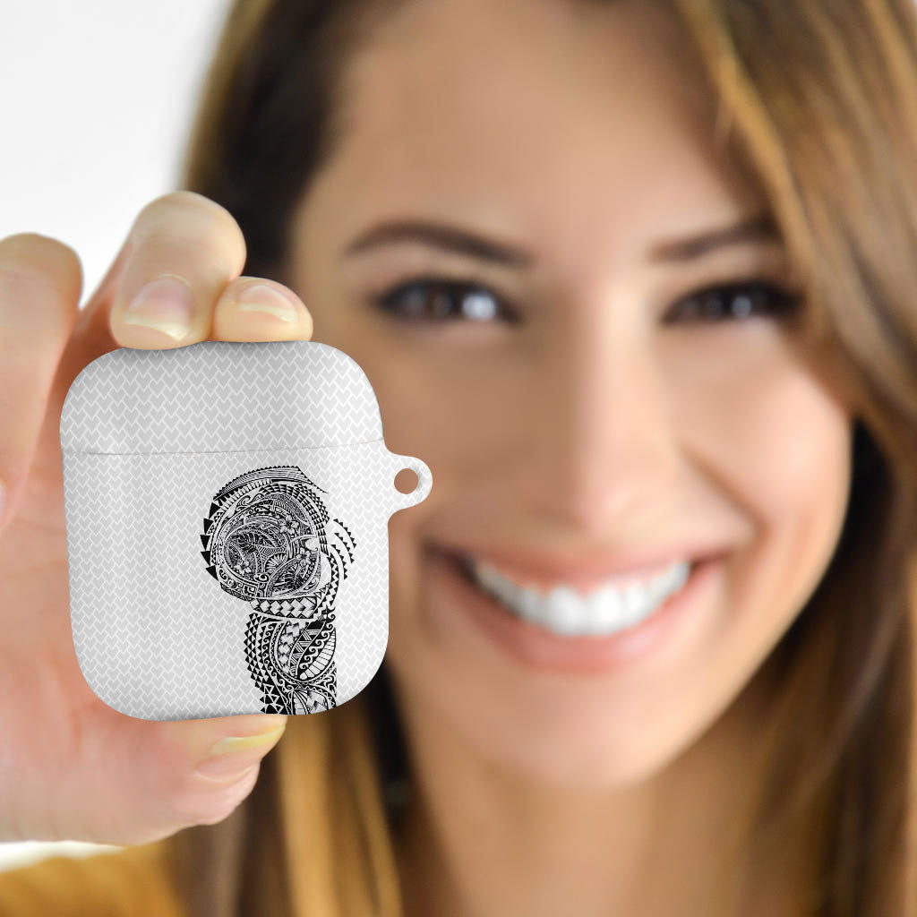 Hawaiian Traditional Tattoos AirPods Case Kakau Tribal Tropical Plant Motif White Color
