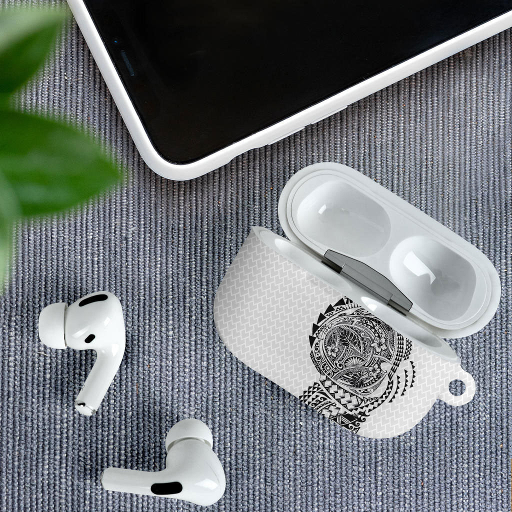 Hawaiian Traditional Tattoos AirPods Case Kakau Tribal Tropical Plant Motif White Color