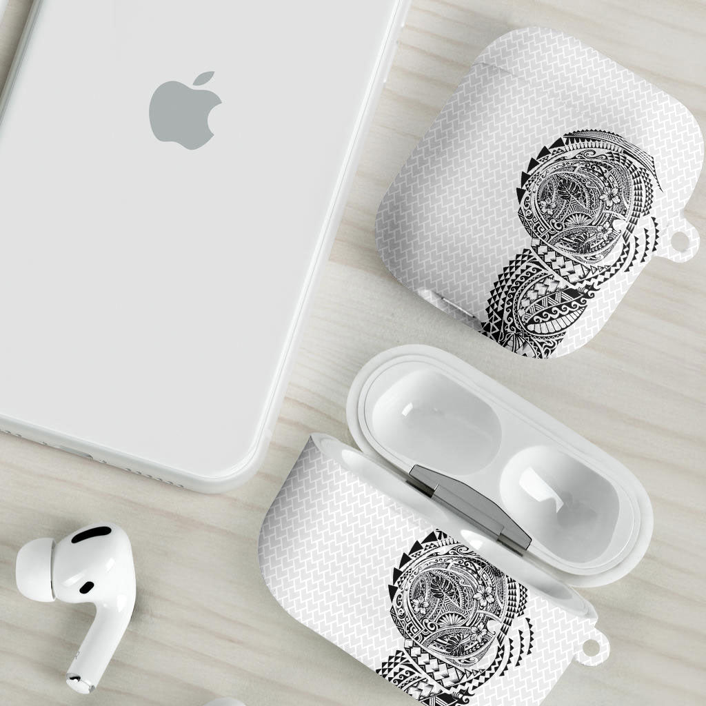 Hawaiian Traditional Tattoos AirPods Case Kakau Tribal Tropical Plant Motif White Color