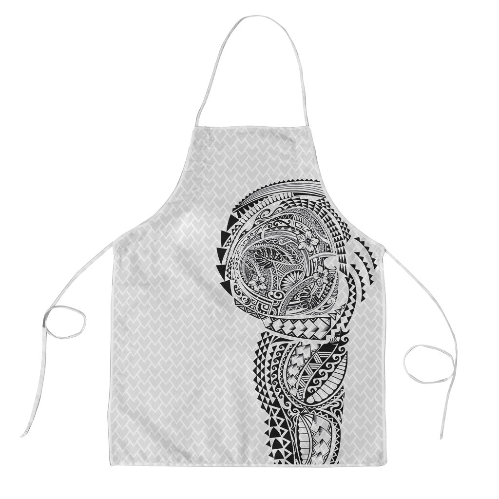 Hawaiian Traditional Tattoos Apron Kakau Tribal Tropical Plant Motif White Color