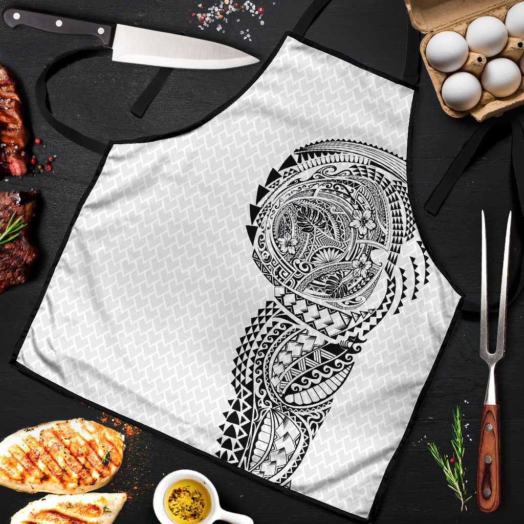 Hawaiian Traditional Tattoos Apron Kakau Tribal Tropical Plant Motif White Color