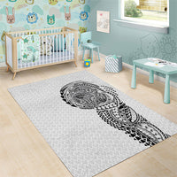 Hawaiian Traditional Tattoos Area Rug Kakau Tribal Tropical Plant Motif White Color