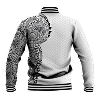 Hawaiian Traditional Tattoos Baseball Jacket Kakau Tribal Tropical Plant Motif White Color