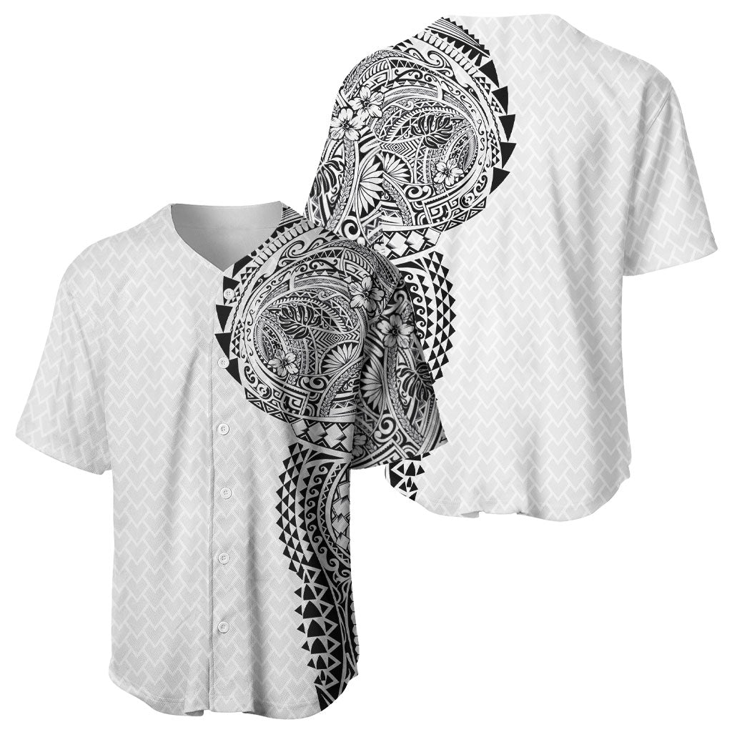 Hawaiian Traditional Tattoos Baseball Jersey Kakau Tribal Tropical Plant Motif White Color