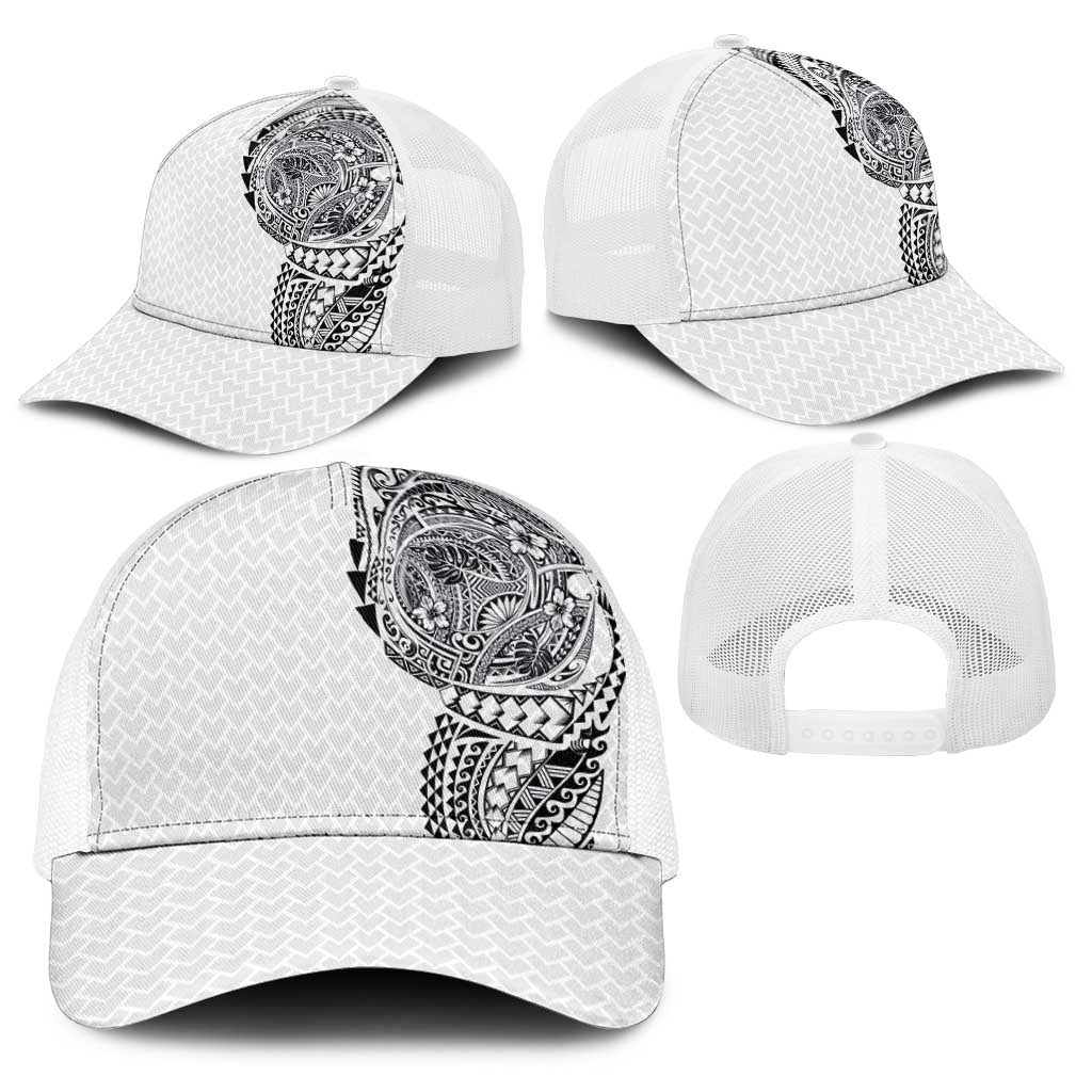 Hawaiian Traditional Tattoos Baseball Net Cap Kakau Tribal Tropical Plants Motif White Color LT03 - Polynesian Pride