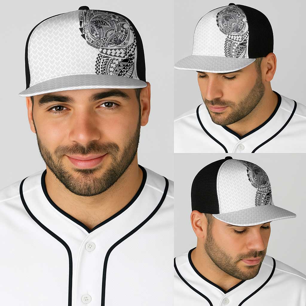 Hawaiian Traditional Tattoos Baseball Net Cap Kakau Tribal Tropical Plants Motif White Color LT03 - Polynesian Pride