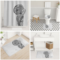 Hawaiian Traditional Tattoos Bathroom Set Kakau Tribal Tropical Plant Motif White Color
