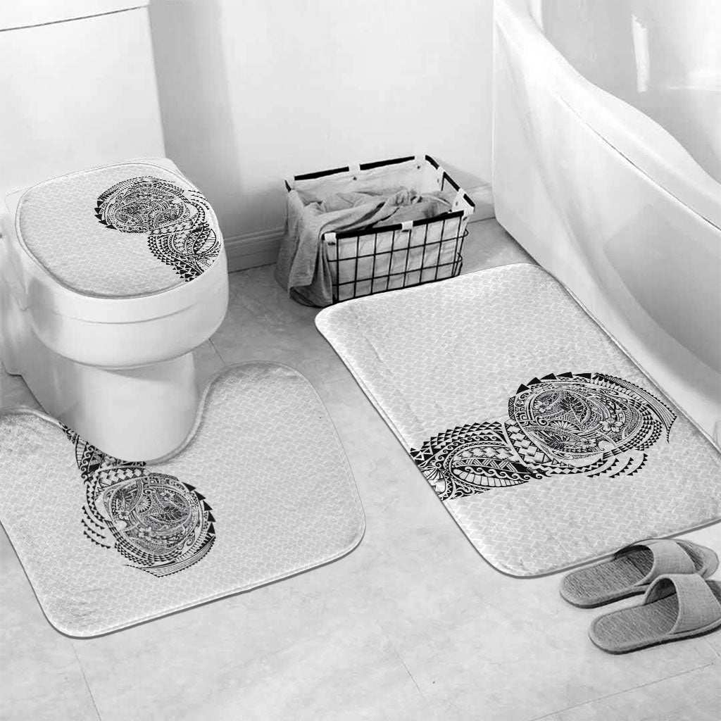 Hawaiian Traditional Tattoos Bathroom Set Kakau Tribal Tropical Plant Motif White Color