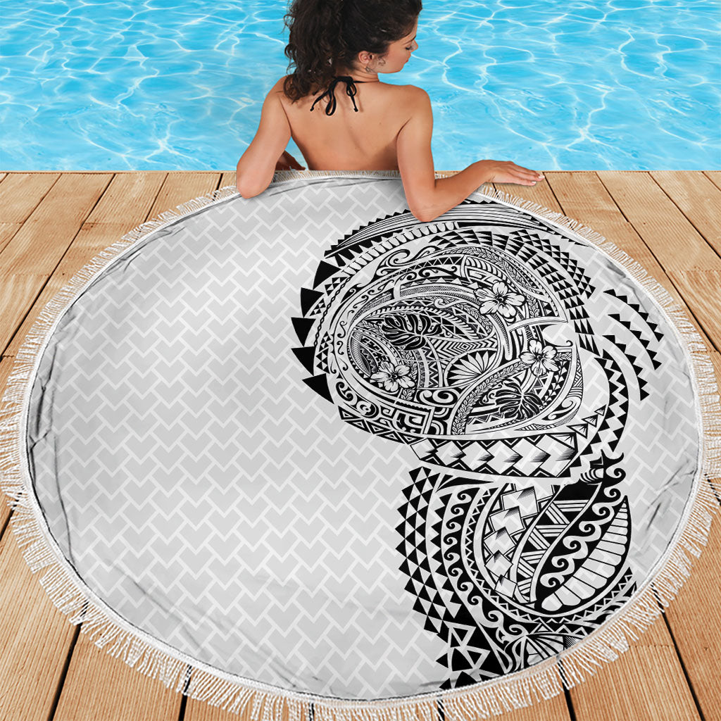 Hawaiian Traditional Tattoos Beach Blanket Kakau Tribal Tropical Plant Motif White Color