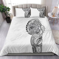 Hawaiian Traditional Tattoos Bedding Set Kakau Tribal Tropical Plant Motif White Color