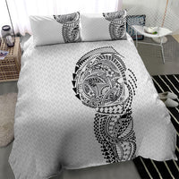 Hawaiian Traditional Tattoos Bedding Set Kakau Tribal Tropical Plant Motif White Color