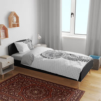 Hawaiian Traditional Tattoos Bedding Set Kakau Tribal Tropical Plant Motif White Color